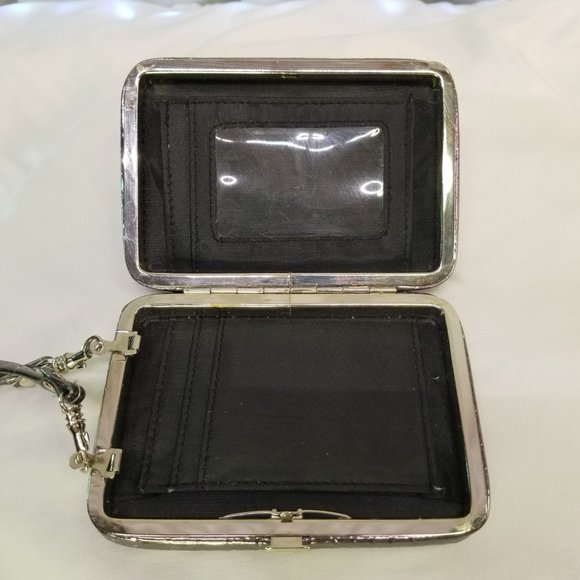 WHO DAT Wallet w Strap Silver Metallic Crock Pattern - Picture 4 of 6